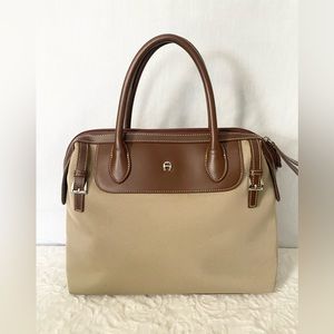 Etienne Aigner Beige and Brown Two-Tone Top-Handle Satchel